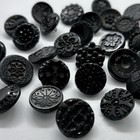 25  Antique Victorian Black Glass Button Lot Picture Faceted Intaglio Carved