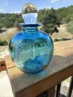 Vintage Art Glass Perfume Bottle With Stopper artist Signed Blue