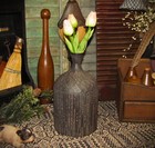 Primitive Vtg Style Farmhouse Country Cottage Lg Aged Textured Metal Tin Bottle