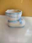 Vintage Baby Bootie Planter Vase Blue Ceramic Nursery D  cor