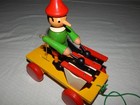 Vintage Wooden Musical Pinocchio Pull Toy   7 5  Long