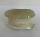 Vintage Green Cream Banded Stone Hinged Trinket Box Oval