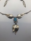 Sterling Silver And Turquoise Necklace Earring Set Southwestern Native 20 5   
