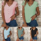 Lace Trim V-neck T-shirt Women s Summer Casual Pullover Short Sleeve Tops