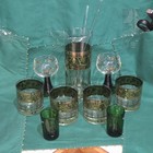 7 Pc Mcm Cera Golden Grapes Green Martini Pitcher   4 Bonus Glasses 