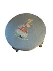 Vintage Metal Legs Needlepoint Footstool Ottoman