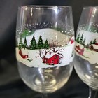Libbey Currier And Ives Christmas Wine Glass Winter Snow Scene Set Of 4 Vintage