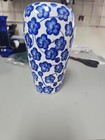 Vintage Chinese Trumpet Vase Blue And White  Floral Design  8  Tall