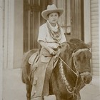Antique Vintage Sepia Snapshot Little Boy Cowboy Hat Riding Miniature Pony Horse