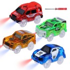 Glow In The Dark Track Cars Toy Set - 4 Led Flashing Race Cars For Kids 3-8
