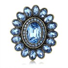 Vintage Blue Crystal Flower Brooch Pin Gold Rhinestone Statement Jewelry Gift