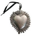 Large Vintage Silver Pewter Flaming Sacred Heart Ex Voto Religious Medal Milagro