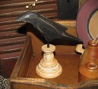 Primitive Vtg Style Farmhouse Wooden Carved Black Bird Crow Pedestal Spindle