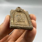 Ancient South East Asian Bronze Both Side Engraved Buddha And  Worshipper Amulet
