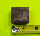 Antique Vtg Building People Copper Letterpress Print Type Ornament Cut Block