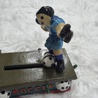 Vintage Soccer Themed Cast Iron Mechanical Coin Bank Heavy Weight Futbol Rare 