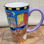 Vintage 1999 Catzilla  Candace Reiter Ceramic Mug - Cool City Cats - 6 25  Tall