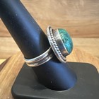 Vintage Artisan Round Green Turquoise Sterling Silver Ring - Size 7 5 - Marked