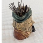 Vintage Unbranded Toby Jug Fisherman Ceramic Appetizer Fork Holder With 12 Forks