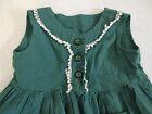 Vtg Handmade Girls Dress Toddler 1940 s-50 s Green White Trim Sleeveless Flaws