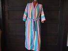Vtg 70s Rainbow Terry Cloth Stripe Lounge Beach Retro Robe Pockets Belted Sz M