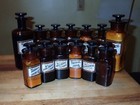 13 Antique Label Under Glass Amber Apothecary Bottles W t  Co Whitall Tatum Lug