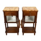 Antique French Louis Xvi Style Marble Top Ceramic Lined Nightstands - A Pair