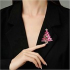 Pink Christmas Tree Rhinestone Brooch - Vintage Hat Pin Enamel Jewelry Pin