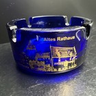 Cobalt Blue Glass Ashtray Vtg Heavy Round Retro Barware Decor Germany Advertised