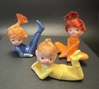 Vintage Pixie Elf Sprite Red Hair Figurines  set Of 3  National Potteries Japan