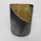 Studio Art Pottery Japanese Sake Tea Cup Drip Glazed Yellow Orange Gray Metallic