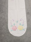 Vtg Handmade Cross Stitch Table Runner Doily White Floral Embroidered Linen Fs