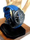 Bulova Men s Watch 98b380 Maquina Quartz Chronograph Black Dial Blue Rubber Band