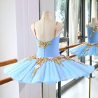 Girls Sky Blue Ballet Tutu Dress Handmade Gold Floral Applique Stage Costume