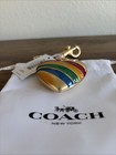 Nwt Coach Rainbow Heart Metal   Enamel Bag Charm Keychain Fob Cax71 Brass Multi