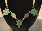 Vintage Taxco Mexico 925 Sterling Silver Turtle Crushed Turquoise Inlay Necklace