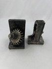 Industrial Metal Gear Bookend  Black   Silver Office Study Decor Set 