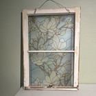 Stained Glass Floral Flowers Panel Wood Frame Hanging  Blue white gold