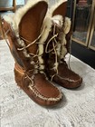Handmade Vintage Native American Moccasin Boots Deerskin Sheep Lined  Nice  
