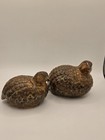 Vintage Pair Of Quail Partridge Figurines Mcm Ceramic Pottery Brown Miniature