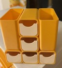 Vintage Modular Yellow Plastic Desk Drawer Organizer Caddy Pen Holder Space Age