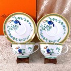 Hermes Paris Toucans Tea Cup   Saucer Bird Porcelain Tableware 2 Sets With Box