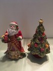 Fitz   Floyd Ceramic Salt   Pepper Shakers Renaissance Santa Christmas Tree  New