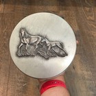 Vintage Metzke Pewter Embossed Horse Equestrian Tin Trinket Round Lidded Horses