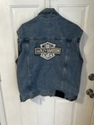 Harley Davidson Motorcycle Blue Denim Jean Vest Cut 98288-98vm Men s Large 