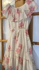 Vtg Miss Nannette Girl   s Tiered Dress Sz 10 White Pink Floral Ruffles Usa Party