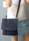 Architect Dark Blue Leather Crossbody Handbag Messenger Boho Hippie Nubuck Suede