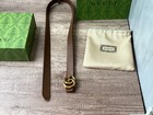 Gucci Belt Brown Beige Leather Gold Buckle 100  Authentic Leather Classic Logo