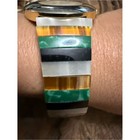 Vintage Pearl Quartz Women s Round Gold  Tone Watch With Multi Colored Marble