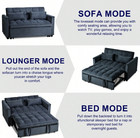 3-in-1 Sleeper Sofa Bed Black Velvet Pull Out Futon Loveseat Couch
